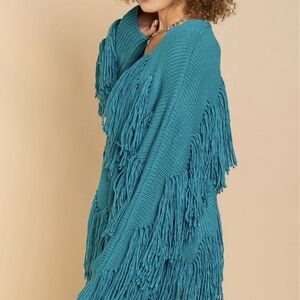Teal Fringe Knit Sweater